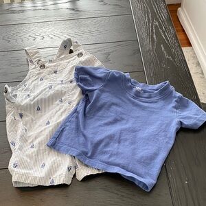 Blue T-Shirt and Striped Overalls Set